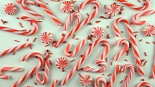Christmas Day Traditional Winter Holidays Candy Cane Ornament With Cinnamon, Peppermint Lollipop Sweets Arranged On White Table.