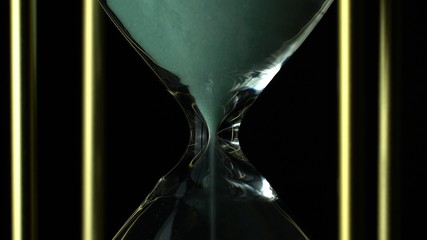 Wall Mural - Extreme close up view of sand flowing through an hour glass. Super closeup of hourglass clock middle.  Classic sandglass timer countdown.