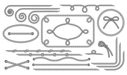 rope. set of various decorative rope elements. frames, laces, knots and decorations. nautical rope, 