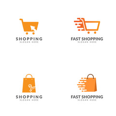 Shopping logo template collection, shopping basket, shopping bag, speed, arrows vector design