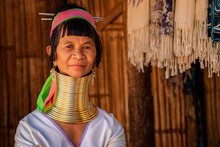 Chiang Rai Province, Thailand, Portrait Of Karen Long Neck Woman At Hill Tribe Village