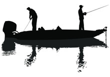 A Vector Silhouette Of Two Men Fishing On A Bass Boat.