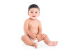 © gamelover - Little asian male toddler wearing diaper sitting on the floor over white background