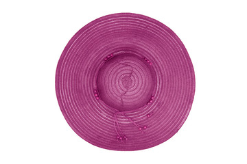 Wall Mural - Pink straw hat isolated on a white background. Top view.