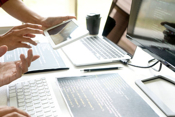 Teamwork team programmer working with computer