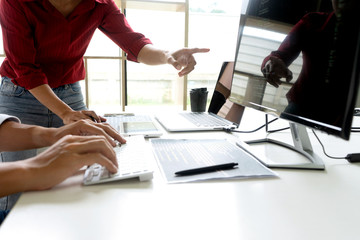 teamwork team programmer working with computer