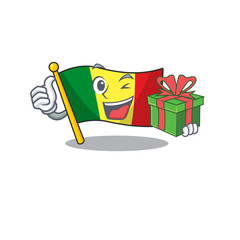 Wall Mural - mascot cartoon of happy flag mali with gift box