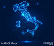 Hologram Of Italy. Map of Italy of polygons, triangles of points and lines. Map of Italy low poly composite structure. Technological concept.