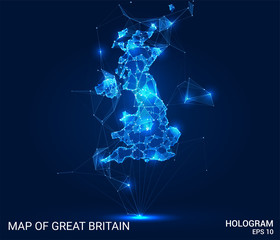 Wall Mural - hologram of great britain. map of great britain of polygons, triangles of points and lines. map of g