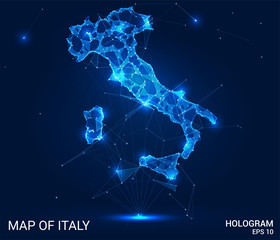 Wall Mural - hologram of italy. map of italy of polygons, triangles of points and lines. map of italy low poly co