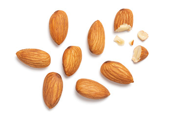 Wall Mural - Almonds isolated on white background