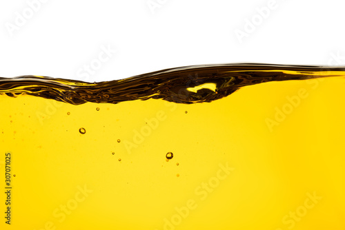 Fotografía Pouring oil car motor or olive vegetable cooking and bubble isolated on white ba