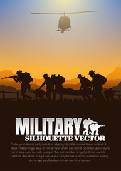 Sticker - Military vector illustration, Army background, soldiers silhouettes.