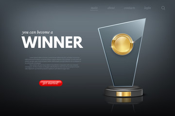 landing page with winner award realistic design