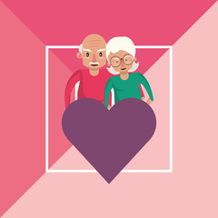 Canvas Print - cute grandparents couple lovers with heart