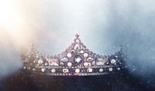 Mysterious And Magical Photo Of Of Beautiful Queen/king Crown Over Gothic Snowy Dark Background. Medieval Period Concept