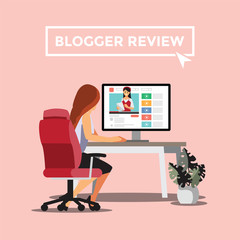 Modern Business Product Reviews ,Blogger Review Concept.Video Streamer Blogger , Live Broadcast. Online Channel. Vector illustration cartoon character.