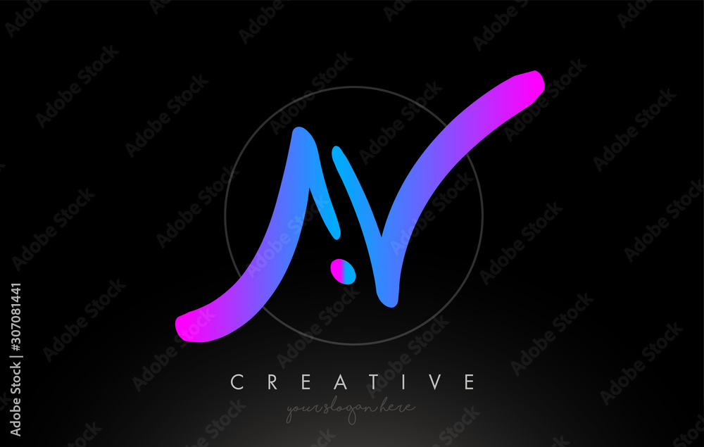 AV Artistic Brush Letter Logo Handwritten in Purple Blue Colors Vector ...