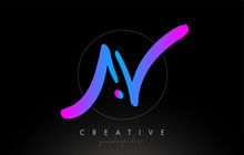 AV Artistic Brush Letter Logo Handwritten In Purple Blue Colors Vector