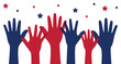 © K Ching Ching - Silhouette of blue and red colored raising hands as United States of America Flag symbol.  United States elections concept.