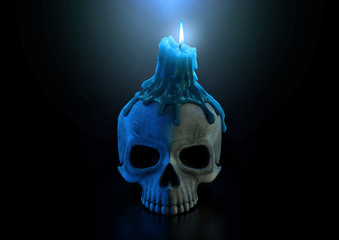 Skull Candle And Blue Flame