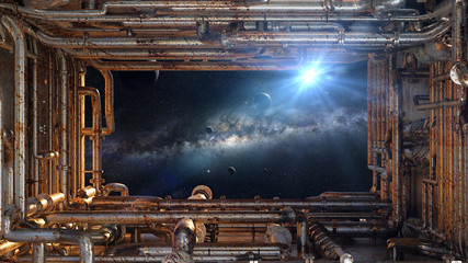 Wall Mural - view on the Milky Way galaxy through a spaceship window