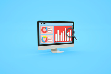 Computer Data analysis, Graph on computer screen, Digital analysis vector banner 3d rendering