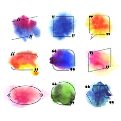 Wall Mural - Vector Quote Frames Set, Colorful Watercolor Spots on the Background, Design Elements Collection.