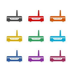 Sticker - Router color icon set isolated on white background