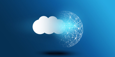 Cloud Computing Design Concept - Digital Connections, Technology Background with Geometric Network Mesh