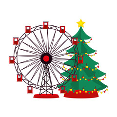 Wall Mural - christmas pine tree with panoramic wheel