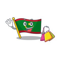 Wall Mural - Cheerful flag mauritania cartoon character waving and holding Shopping bag