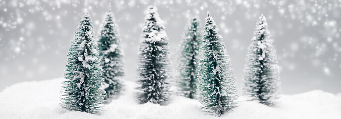 Wall Mural - Christmas fir trees at snowfall