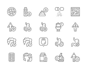 Canvas Print - Set of Probiotic Line Icons. Lactobacilli, Bifidobacteria, Vitamins and more.