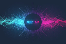 Abstract Dynamic Motion Lines And Dots Background With Colorful Particles. Digital Streaming Background, Wave Flow. Plexus Stream Background. Big Data Technology, Vector Illustration