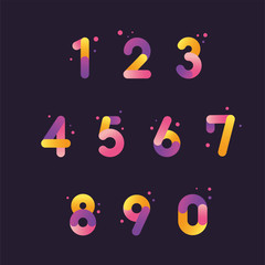 Vector numbers set with gradient color, From zero to nine