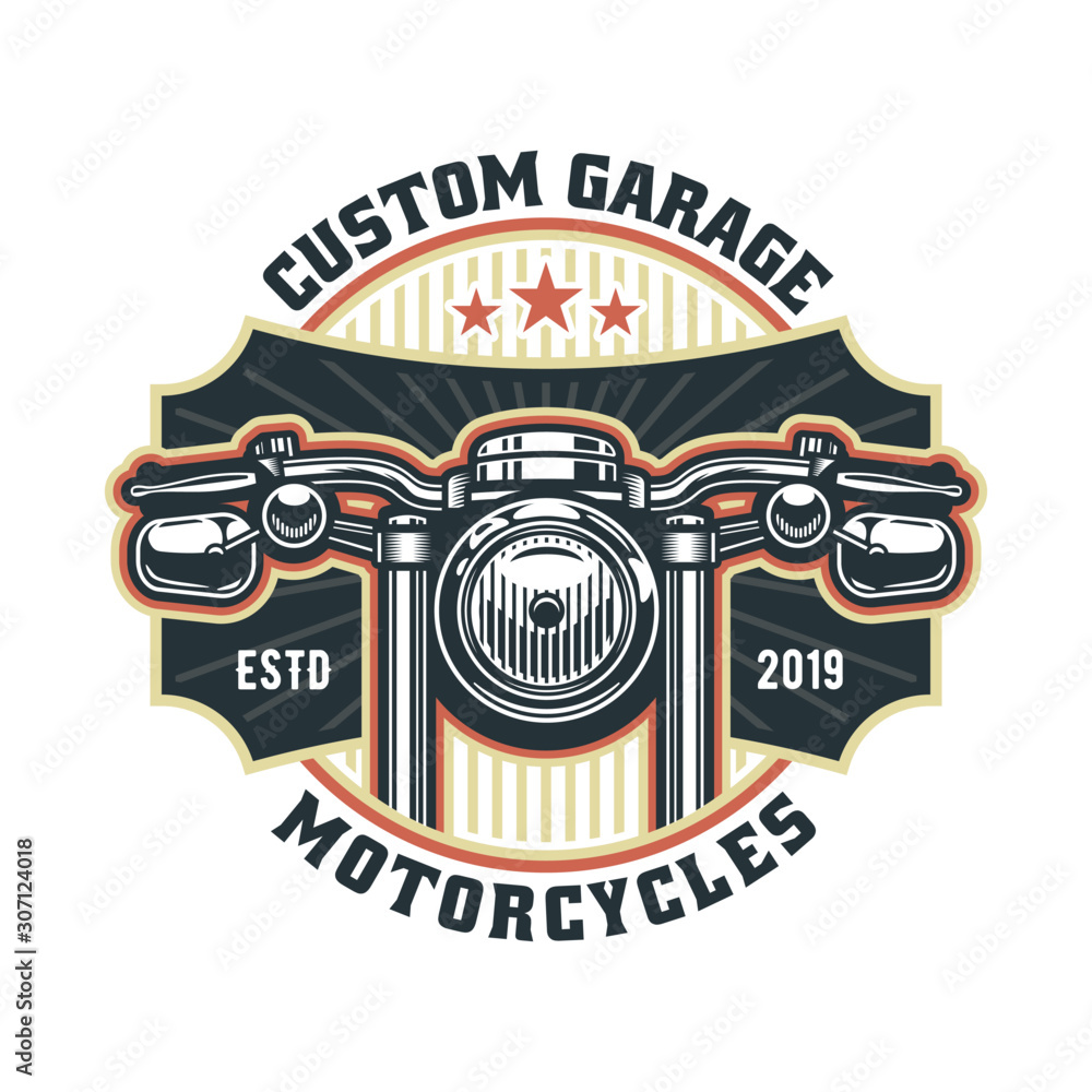 Vintage motorcycle logo template, vector retro custom garage emblem or ...