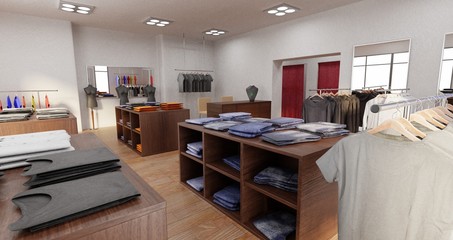 Wall Mural - Realistic 3d Render of Clothes Shop