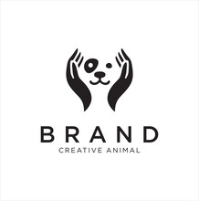 Dog Hand Logo Stock Illustrations. Dog Care Logo Template. Pet Care Logo Icon Symbols Hipster Retro Vintage