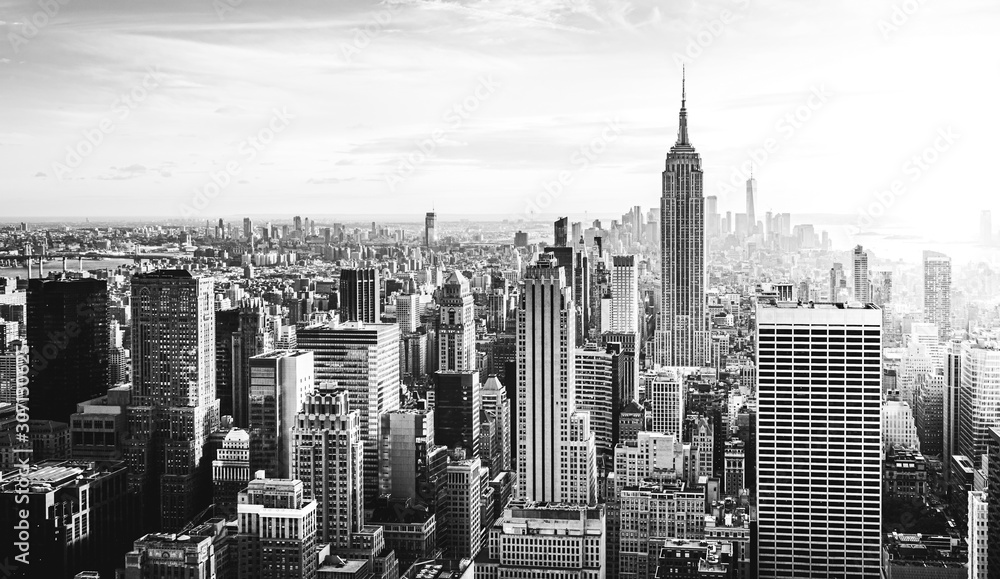 New York City Skyline in schwarz weiß - obrazy, fototapety, plakaty 