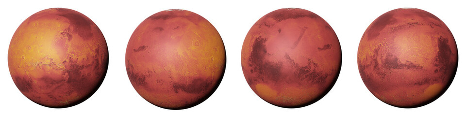 Wall Mural - planet mars, the red planet from all sides isolated on white background