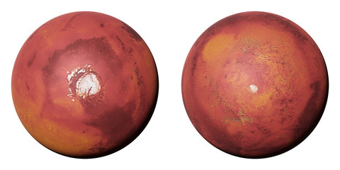 Wall Mural - planet Mars, the polar caps of the red planet isolated on white background