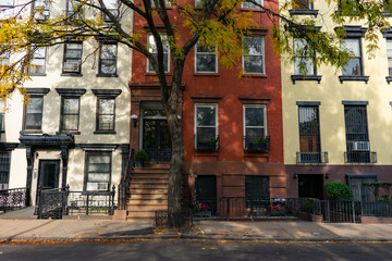 Row of Colorful Old Brick Homes in the East Village of New York City