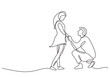 Continuous one line drawing of love marriage marriage symbol. Man giving proposal to woman.