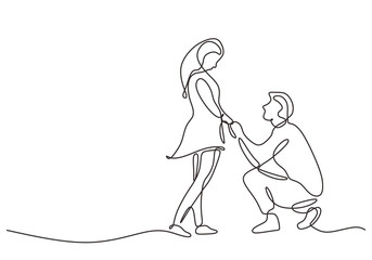 Wall Mural - Continuous one line drawing of love marriage marriage symbol. Man giving proposal to woman.