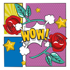 Sticker - poster pop art style with rose flower