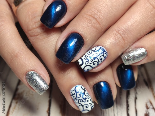 Εκτύπωση καμβά manicure with long nails on a trendy texture background