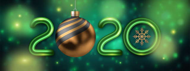 Wall Mural - 2020, 3d, xmas, holiday, merry, christmas, party, eve, decoration, number, realistic, new, year, celebrate, element, background, greeting, invitation, festive, december, gold, golden, illustration, br