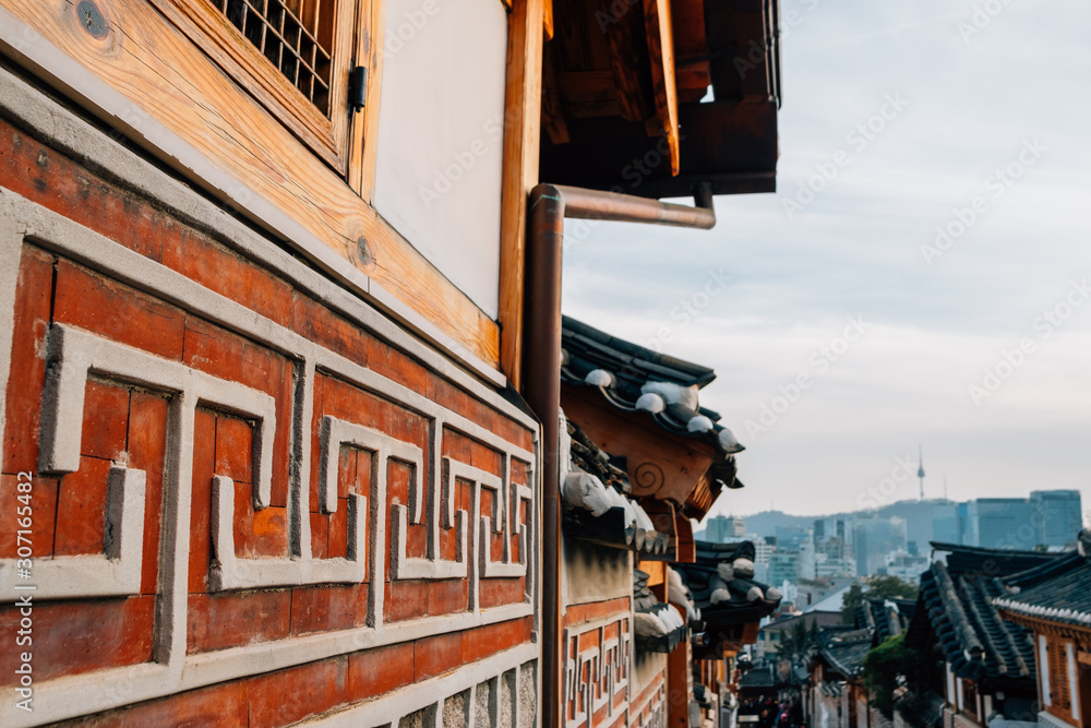 Bukchon Hanok village Korean traditional house in Seoul, Korea Stock ...