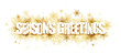 SEASON'S GREETINGS seasonal typography banner on gold snowflake background